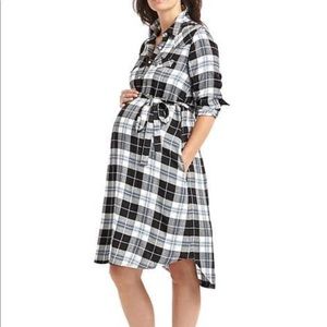 Gap Maternity Blue Plaid Belted Shirt Dress Small